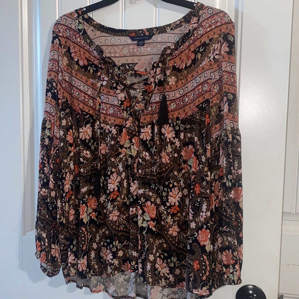 AE lace up front blouse